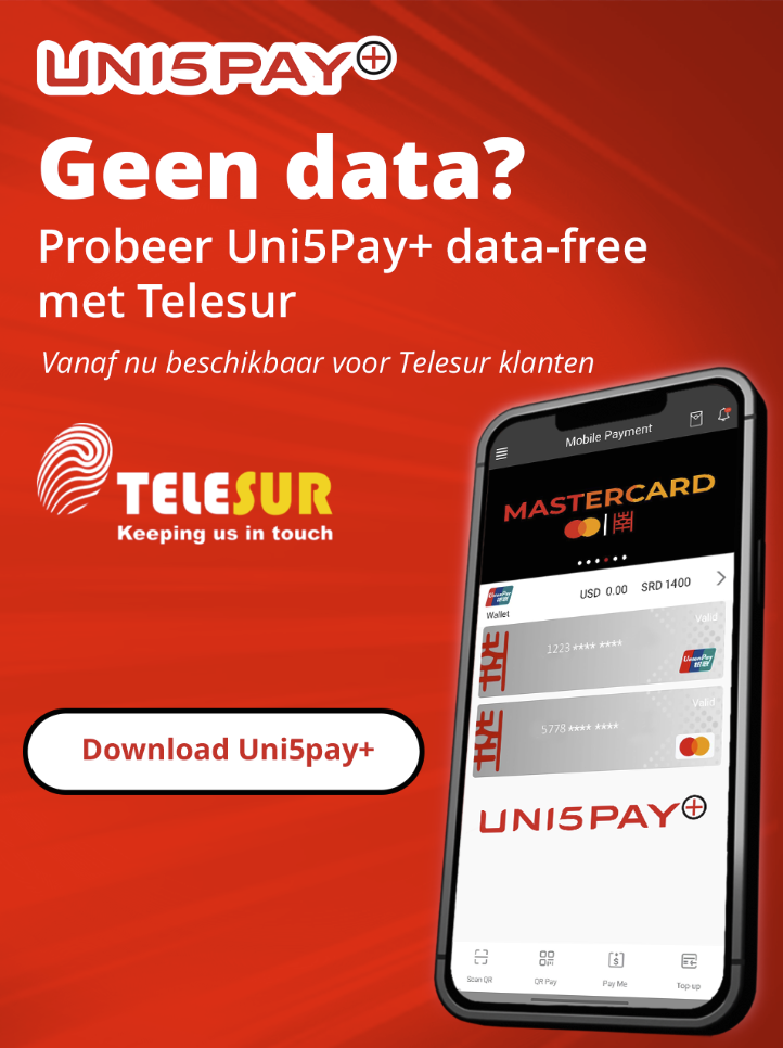 Uni5Pay+ data-free met Telesur: geen data nodig, vanaf nu beschikbaar voor Telesur klanten. Download Uni5Pay+.